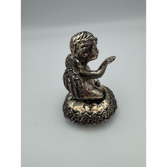 Vintage Silver Plated Cherub Angel W/ Wings Cupid Kneeling Figurine 3” - Picture 2 of 7